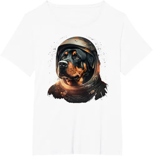 Vista 106 de Divertida camiseta Rottweiler con diseño de astronauta rottweiler en galaxia espacial, Negro