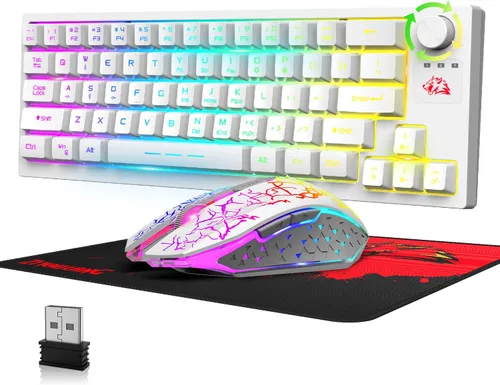 Vista 3 de FELICON Combo de teclado y mouse inalámbricos de 2.4G, teclado mecánico TKL retroiluminado RGB y mouse iluminado de 7 colores, alfombrilla de mouse