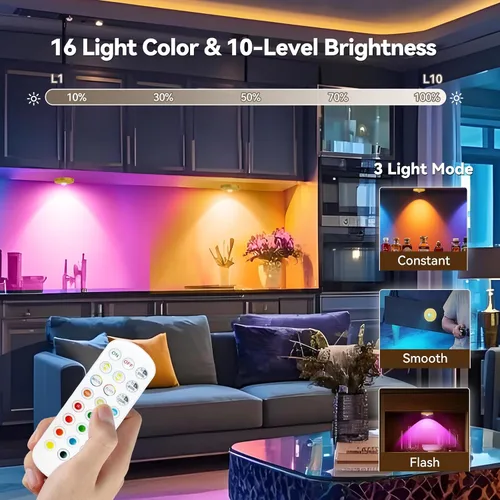 Vista 3 de Luces LED recargables con control remoto, paquete de 3 luces magnéticas para debajo del gabinete, luces LED accionadas a pila de 1500mAh