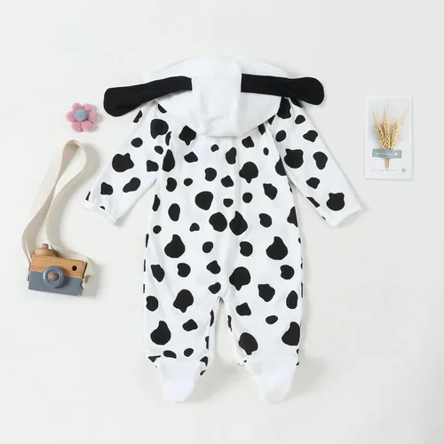 Vista 6 de Disfraz de dálmata para bebé, disfraz de Halloween para perro, con cremallera, sudadera con capucha y pantalones de cola