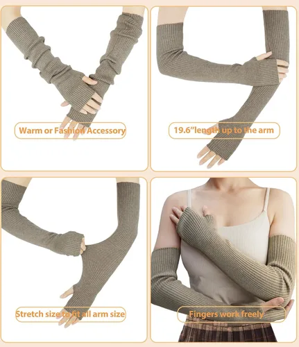 Vista 32 de Guantes cálidos de cachemira de brazo largo para mujer, guantes de invierno acogedores sin dedos, calentadores de brazos suaves, gran regalo