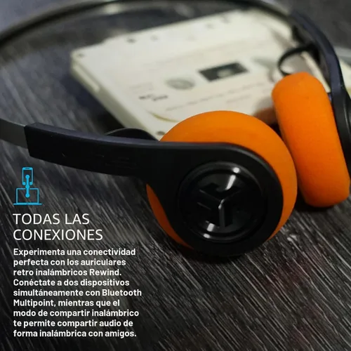 Vista 3 de JLab, Rewind 2, auriculares inalámbricos retro en la oreja, Bluetooth multipunto, EQ3, Google Fast Pair, Be Aware, Wireless Sharing, negro