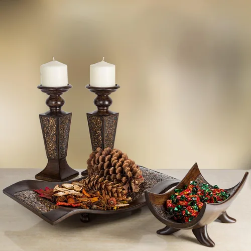 Vista 6 de Creative Scents Schonwerk - Tazón decorativo marrón para decoración del hogar, centro de mesa de comedor, decoración de mesa auxiliar para sala