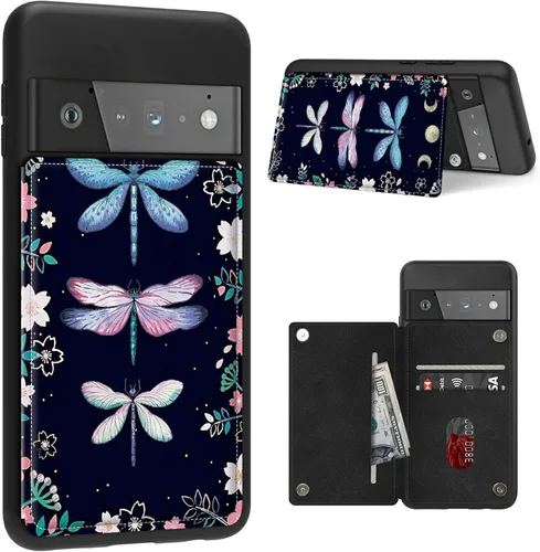 Vista 21 de Funda para Google Pixel 6 Pro con ranura para tarjetero, funda de piel sintética, doble cierre magnético y cubierta duradera de poliuretano girasol