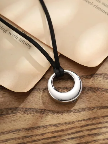 Vista 7 de Sacina Gargantilla gótica bohemia negra con anillo en O, gargantilla negra, collar gótico bohemio, regalo de joyería de Navidad para mujer, Acero