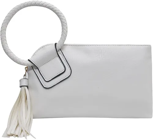 Vista 2 de NGIL Mini bolso de pulsera para mujer, mini bolso de cuero sintético con borla de flecos, cartera de pulsera para mujer