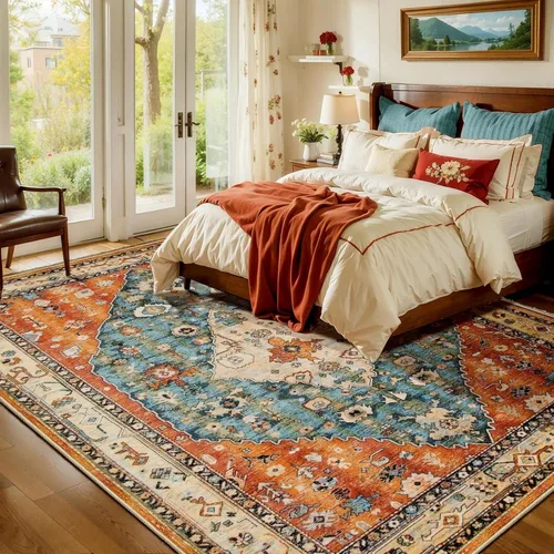 Vista 409 de SERISSA - Tapetes florales vintage, antideslizante, lavable, pequeño, ultrasuave, bohemio, de pelo bajo, para entrada, interiores, habitación
