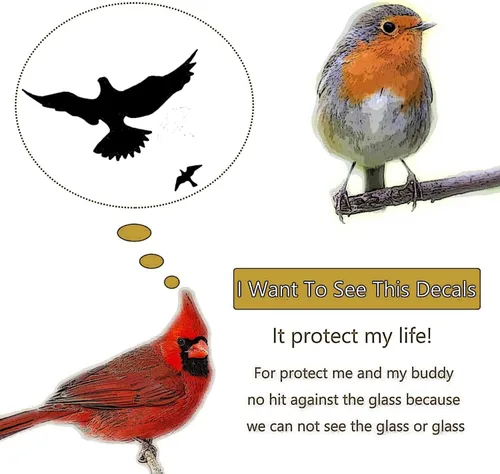 Vista 4 de Adhesivos para ventanas con forma de pájaro negro grande anticolisión, evita golpes de pájaros, salva, protege a los pájaros, calcomanías de ventana