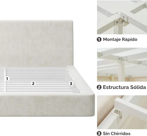 Vista 8 de RECCI AirFrame - Base de cama tamaño King con cabecera ergonómica acolchada de espuma en ángulo, marco de cama de plataforma de diseño minimalista