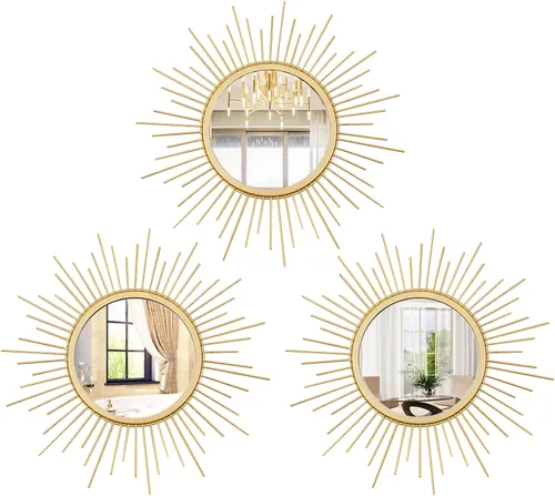 Vista 20 de Juego de 3 espejos redondos Sunburst para decoración de pared Negro