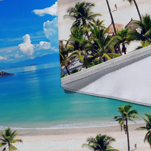 Vista 7 de Sanzugh - Tapiz de pared de playa del océano, arte de ventana falsa de naturaleza del mar de Hawái, tapices para colgar en dormitorio, dormitorio