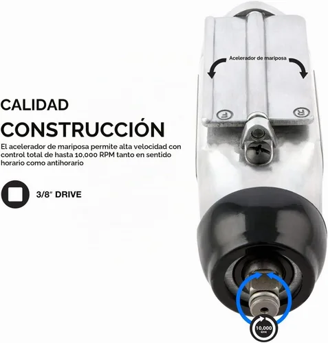 Vista 2 de Neiko 30088A - Llave de impacto de mariposa de 3/8 pulgadas, llave de aire de salida de alta potencia de 75 pies/libra, llave de impacto neumática