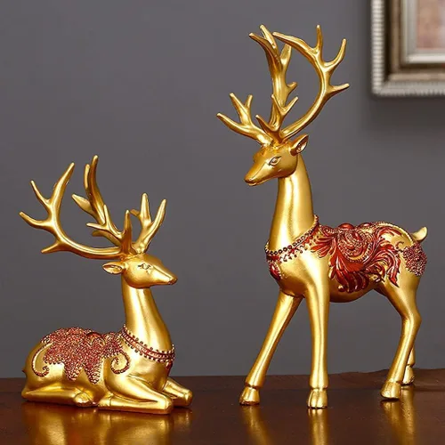 Vista 2 de Taotenish Paquete de 2 estatuas de reno de resina para amantes del alce, escultura de reno para decoración de Navidad en el hogar y la oficina