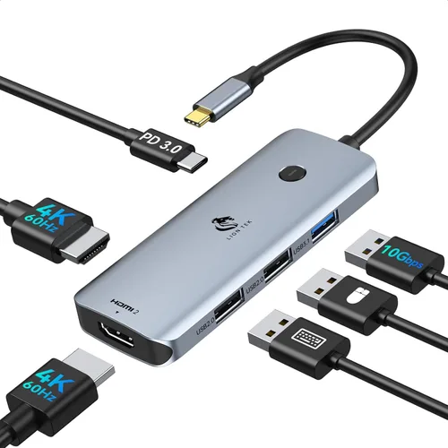 Vista 10 de LIONWEI Estación de acoplamiento USB 3.0 a Dual HDMI para Windows y macOS, Adaptador USB C Divisor de 2 Monitores para MacBook