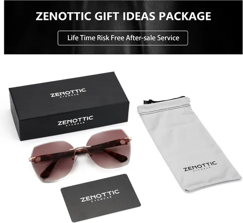 Vista 6 de ZENOTTIC Lentes de sol sin montura de gran tamaño para mujer, diseño geométrico de corte de diamante, lentes degradados, protección UV, tonos de moda