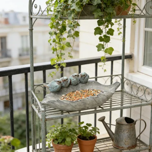 Vista 5 de Bird-Feeder - Cuenco de baño para pájaros salvajes al aire libre, decoración de jardín, pájaros de poliresina en la hoja, 12.4 x 7.5 x 4.1 pulgadas