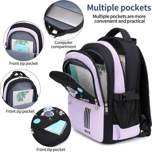 Vista 5 de Mochila para niños, bonita mochila preescolar ligera para niños pequeños y niñas, Púrpura, Escuela