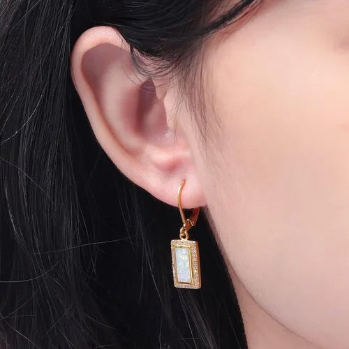 Vista 3 de CiNily Aretes de aro para mujer, diseño de ópalo chapado en oro blanco, joyería de regalo