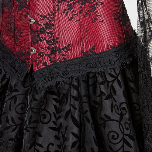 Vista 4 de Corsés para mujer, conjunto de vestido de corsé renacentista, disfraces de Halloween