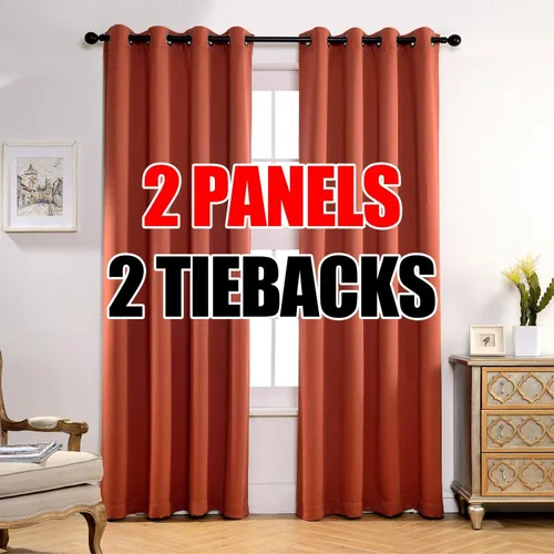 Vista 12 de Set de 2 cortinas para ventana, de Miuco, opacas, con ollaos, para recámara, incluye 2 alzapaños