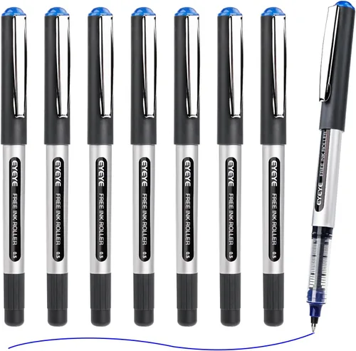 Vista 6 de EYEYE Bolígrafos de rodillo de 0.5mm, 4 negros 4 azules de punta extra fina de secado rápido, bolígrafos de tinta líquida de punta fina, bolígrafo