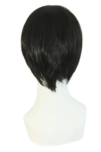 Vista 3 de MapofBeauty Peluca sintética corta recta con flequillo lateral para hombre (Negro)