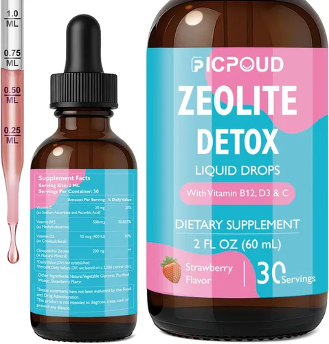 Vista 9 de Zeolite Detox para niños y adultos – Gotas líquidas de zeolita de clinoptilolita pura con vitamina B12, C y D3 – Limpieza diaria suave