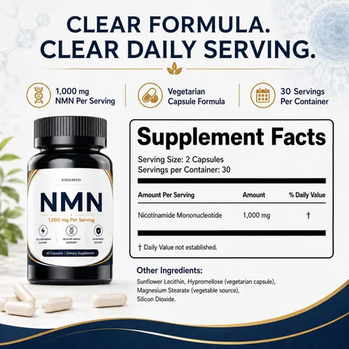 Vista 2 de NMN 1000 mg Nicotinamide Mononucleotide, Cellular Wellness Formula, 60 Caps