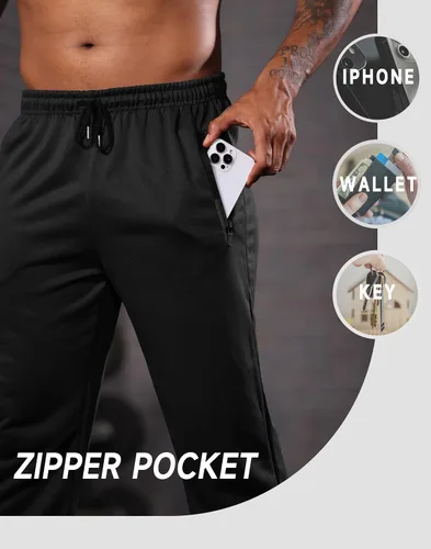 Vista 4 de RPOVIG Pantalones deportivos para hombre, paquete de 3 bolsillos con cremallera, pantalones deportivos para hombre, ropa de entrenamiento atlético