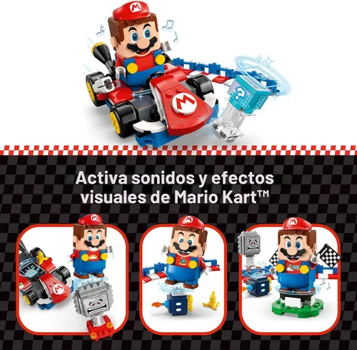 Vista 4 de LEGO Super Mario: Mario Kart - Juguete interactivo de Mario y kart estándar - Juego de carreras de simulación para niños y niñas, a partir de 7 años
