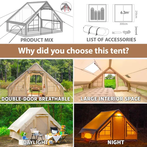 Vista 7 de SENLEETO Tiendas inflables para acampar, gran tienda de camping inflable con bomba manual, tiendas inflables fáciles de montar para 4-6 personas