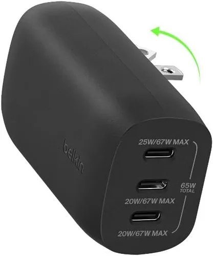 Vista 9 de Belkin Bloque de cargador USB C de 3 puertos de 67 W - PPS USB-C PD3.1 PPS carga súper rápida - Samsung Galaxy S26, Apple iPhone 17, Air, Pro