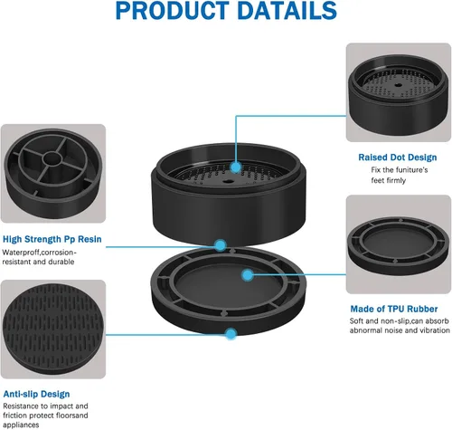 Vista 3 de ANNKUT Furniture Risers 1 Inch, Round Bed Risers Heavy Duty, 12 Pack Black Provides 1 inch elevation for chair, table, couch, and desk. Supporting