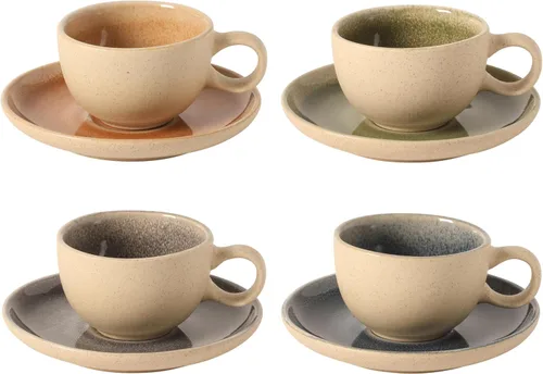 Vista 26 de Gibson Elite Peach Orchard - Juego de vajilla de porcelana de hueso de 12 piezas para 4, platos y cuencos estriados en relieve, apto