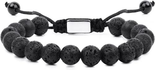 Vista 26 de Pulseras de cuentas negras para hombres y niños: 0.236 in de obsidiana ónix cuentas de lava para hombre conjunto de pulseras para hombre - Genial