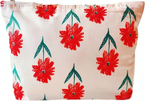 Vista 7 de Bolsa de maquillaje para mujer, bolsa de cosméticos de lona con cremallera, bolsa de maquillaje pequeña, bolsa de maquillaje floral, organizador