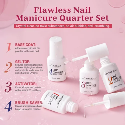 Vista 8 de AZUREBEAUTY Kit de Iniciación de Polvo de Inmersión para Uñas de 31 Piezas, 20 Colores Transparente Nude Rosa Marrón Brillantina Todas las Auburn