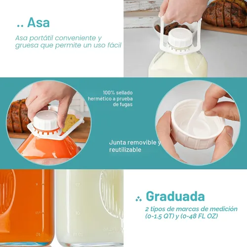 Vista 5 de Ritayedet Botella de leche de vidrio resistente de 64 oz con tapa de rosca hermética reutilizable y fuerte - Botellas de agua de 1/2 galón