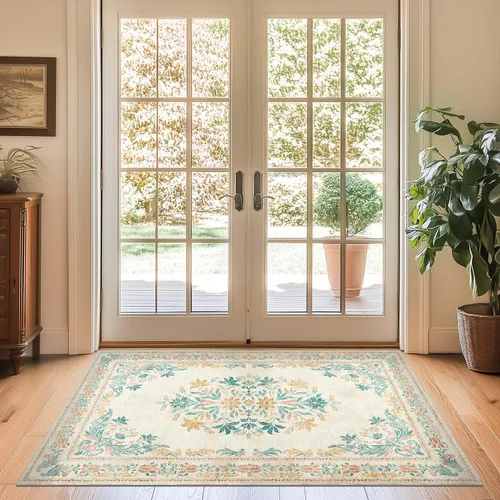 Vista 106 de jinchan Fiora - Alfombra lavable de área pequeña, alfombra de entrada floral de medio círculo de 2 x 3, tapete de media luna de pelo bajo, suave