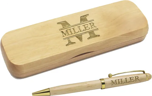 Vista 8 de My Personal Memories Bolígrafo personalizado con estuche monogramado, juego de bolígrafos grabados personalizados para hombres y mujeres (bambú)