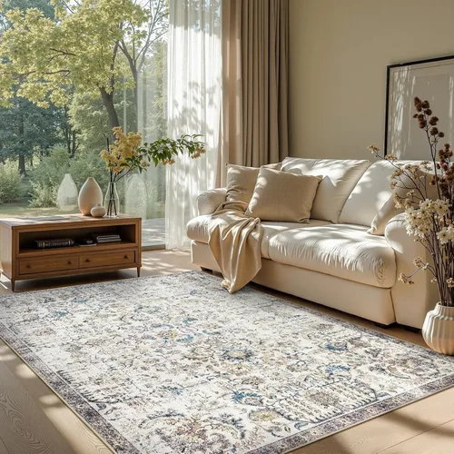 Vista 357 de jinchan Lima - Alfombra simétrica floral geométrica lavable, alfombra de entrada de medio círculo de 2 x 3, alfombra de media luna, suave y Azul