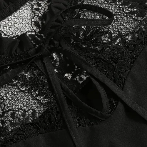 Vista 4 de Elegante blusa de manga larga con cuello y lazo para mujer
