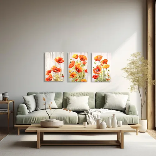 Vista 2 de QIXIANG Arte de pared de 3 paneles de flores de amapola roja sobre lienzo impresiones para baño, dormitorio, sala de estar, decoración estirada