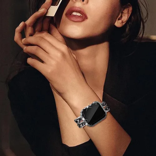 Vista 6 de NewWays Paquete de 2 fundas brillantes con diamantes completos para Apple Watch 40mm para mujeres, protector de diamantes completamente pavimentado
