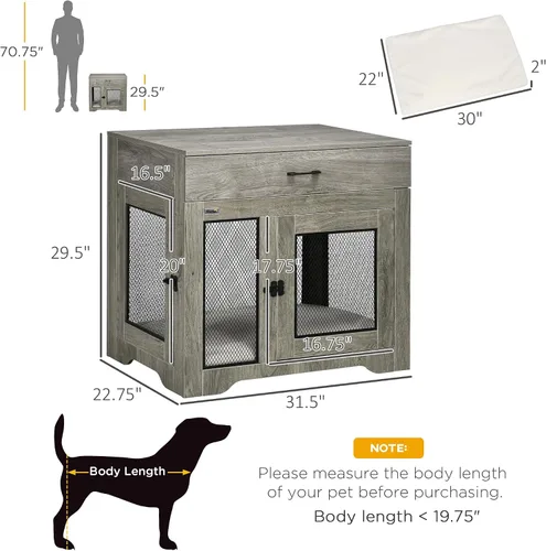 Vista 7 de PawHut Mueble de jaula para perros con cojín suave resistente al agua, mesa