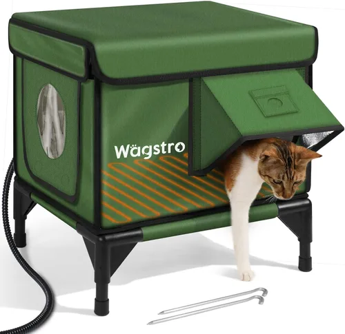 Vista 7 de Casa climatizada para gatos para exteriores, casa aislada a la intemperie para gatos al aire libre con aleros impermeables y puerta de escape