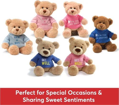 Vista 4 de GUND Oso de peluche con mensaje "Soy el hermano mayor" con camiseta azul, oso de peluche para niños de 1 año en adelante, color marrón, 30 cm