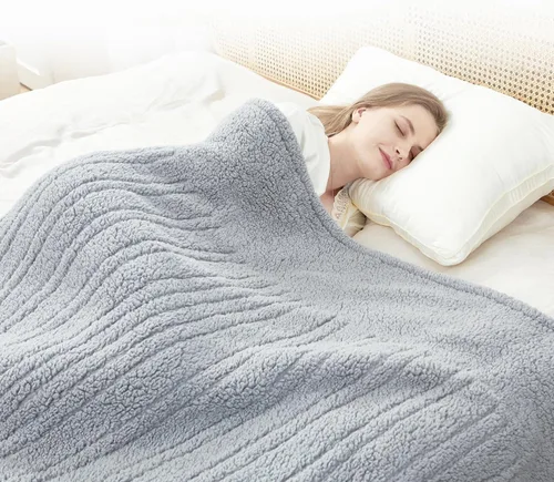 Vista 23 de Manta térmica de sherpa de doble cara, manta eléctrica de calefacción suave para cama, sistema de seguridad automático, 6 niveles de calefacción y 4