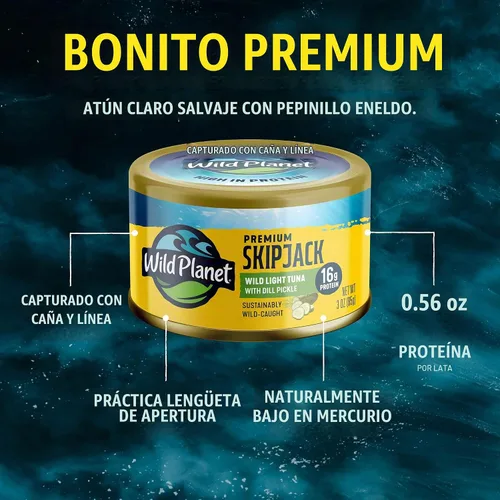 Vista 4 de Wild Planet Wild Skipjack Atún con pepinillos de eneldo, lata de 3 onzas