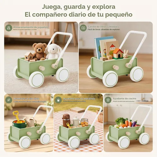 Vista 8 de Hiaksedt Andador de empuje para bebés con ruedas, juguete para bebés de 6